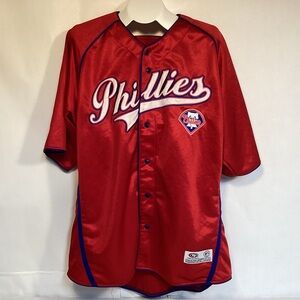 True Fan Philadelphia Phillies Red with blue Baseball Jersey men’s size XL